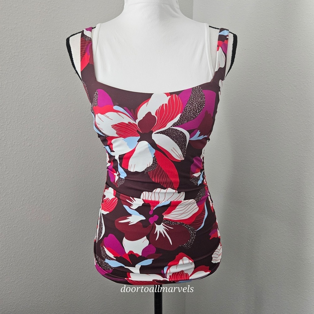 Athleta One Piece Tankini Square Neck Cup Bra sz 32D Floral NWT